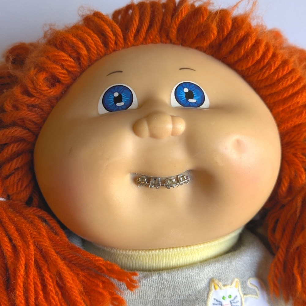 Braces Cabbage Patch Doll, Custom Vintage rare 80s redhead blue eye baby, braids - Picture 3 of 14